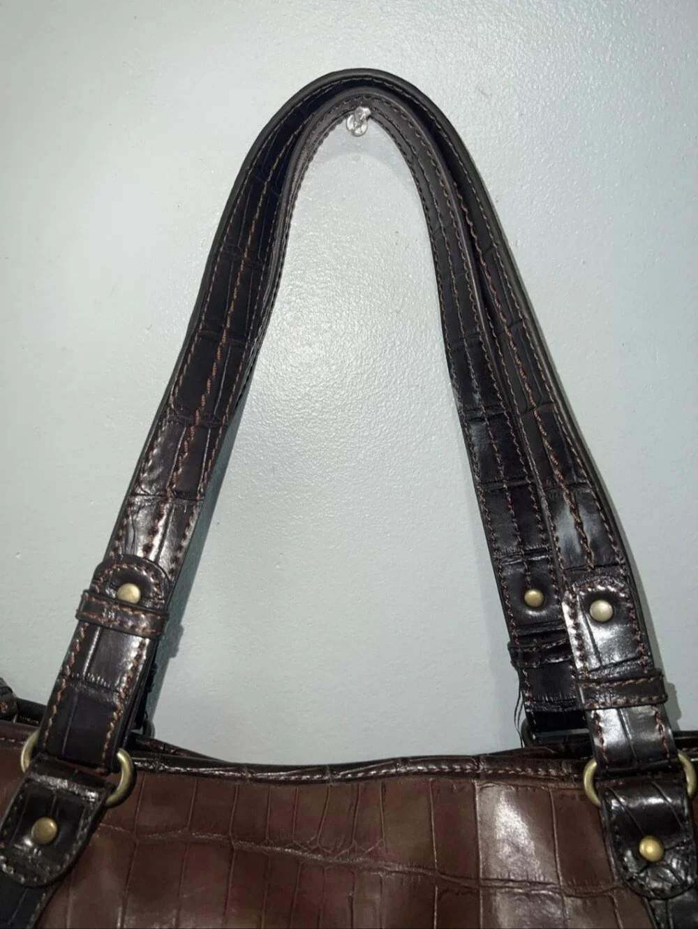 Relic Patchwork Brown Bag - Crocodile Skin Effect Women's Handbag. Vintage Y2K" - Picture 3 of 10
